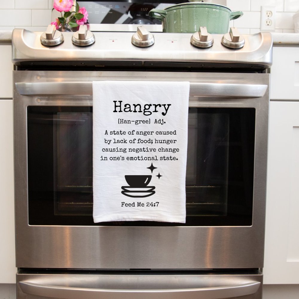 Farmhouse Hangry Spell Out Decorative Handmade Tea Towel Kitchen Funny Home
